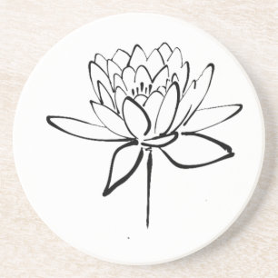 Lotus Flower Black en White Ink Drawing Art Zandsteen Onderzetter