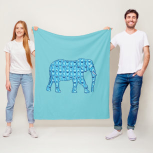 Lotus flower elephant, turquoise en aqua fleece deken