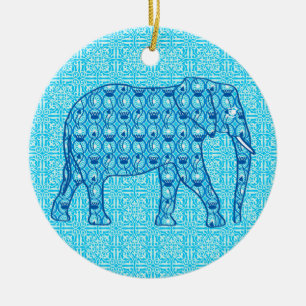 Lotus flower elephant - turquoise keramisch ornament