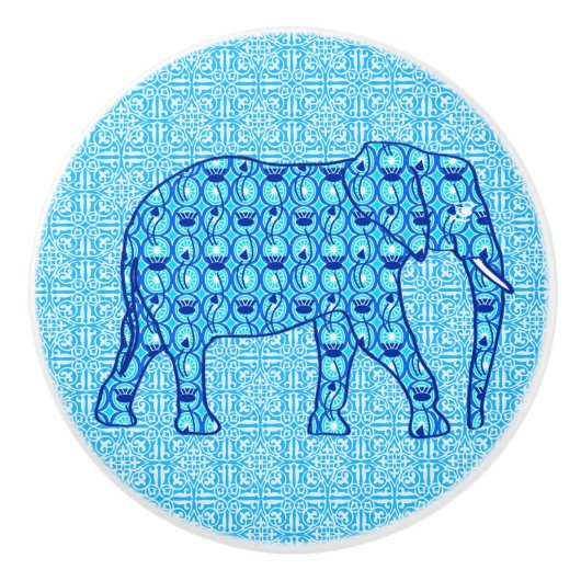 Lotus flower elephant - turquoise keramische knop (Voorkant)