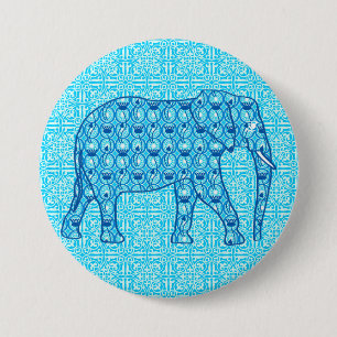 Lotus flower elephant - turquoise ronde button 7,6 cm