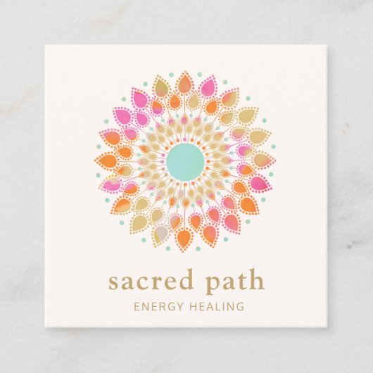 Lotus Flower Floral Mandala Vierkante Visitekaartje (Voorkant)