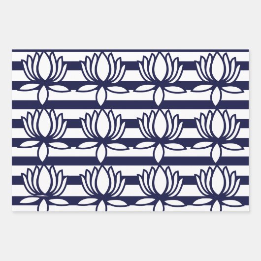 Lotus Flower Floral Stripe Pattern Inpakpapier Vel (Voorkant 2)