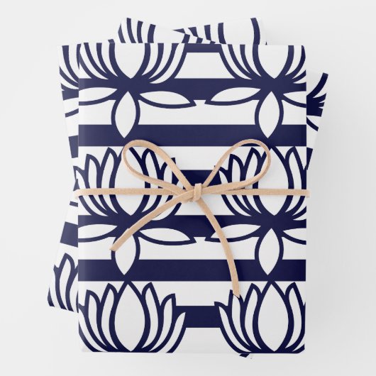 Lotus Flower Floral Stripe Pattern Inpakpapier Vel (In situ)