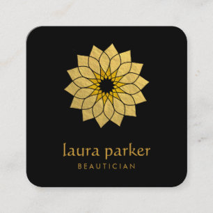 Lotus Flower Gold Logo Healing Yoga Holistic Vierkante Visitekaartje
