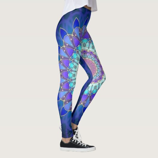 Lotus Flower Mandala - blue cyan violet Leggings (Rechts)
