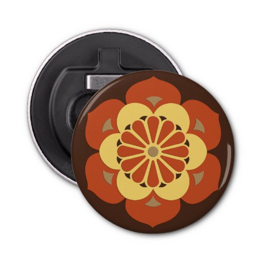 Lotus Flower Mandala, Brown, Rust and Yellow Button Flesopener (Voorkant)