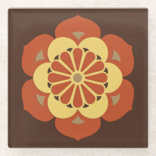 Lotus Flower Mandala, Brown, Rust and Yellow Glazen Onderzetter