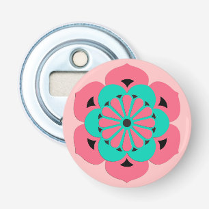 Lotus Flower Mandala, Coral Pink en Turquoise Button Flesopener