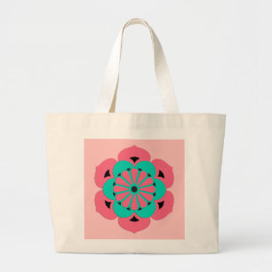 Lotus Flower Mandala, Coral Pink en Turquoise Grote Tote Bag