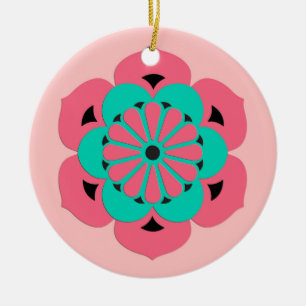 Lotus Flower Mandala, Coral Pink en Turquoise Keramisch Ornament