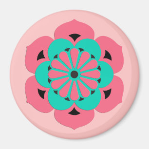 Lotus Flower Mandala, Coral Pink en Turquoise Magneet