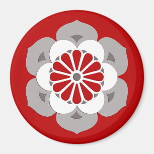 Lotus Flower Mandala, Dark Red, Grey and White Magneet