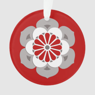 Lotus Flower Mandala, Dark Red, Grey and White Ornament