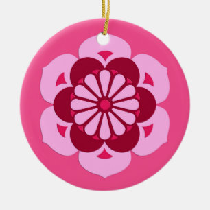 Lotus Flower Mandala, Fuchsia Pink en Burgundy Keramisch Ornament