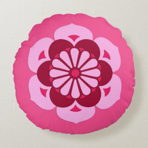 Lotus Flower Mandala, Fuchsia Pink en Burgundy Rond Kussen