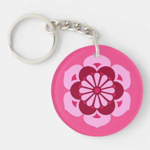Lotus Flower Mandala, Fuchsia Pink en Burgundy Sleutelhanger