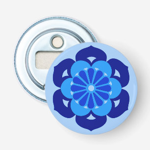 Lotus Flower Mandala, Indigo and Light Blue Button Flesopener