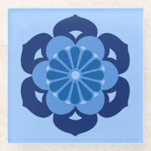 Lotus Flower Mandala, Indigo and Light Blue Glazen Onderzetter