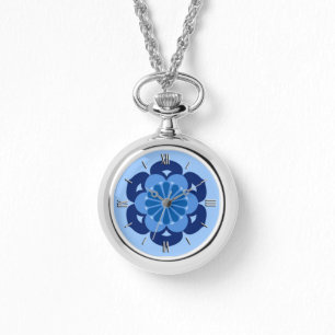 Lotus Flower Mandala, Indigo and Light Blue Horloge