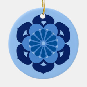 Lotus Flower Mandala, Indigo and Light Blue Keramisch Ornament
