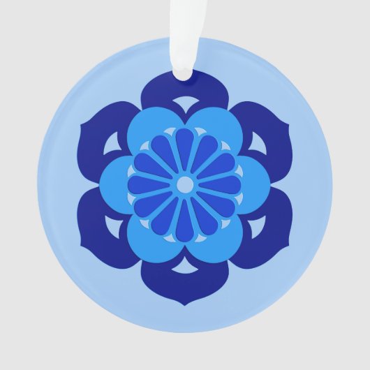 Lotus Flower Mandala, Indigo and Light Blue Ornament (voorkant)