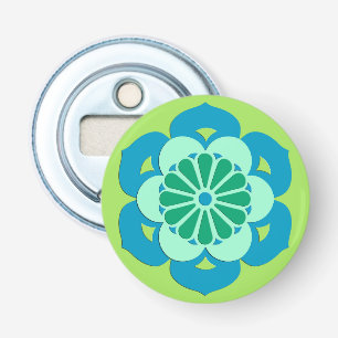Lotus Flower Mandala, Lime Green en Light Blue Button Flesopener
