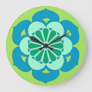 Lotus Flower Mandala, Lime Green en Light Blue Grote Klok