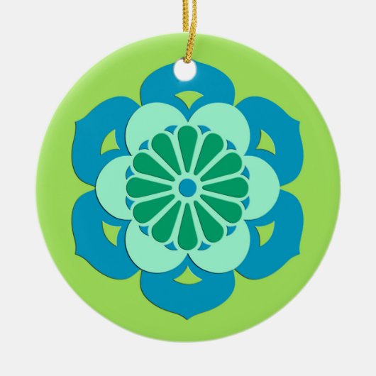 Lotus Flower Mandala, Lime Green en Light Blue Keramisch Ornament (Voorkant)