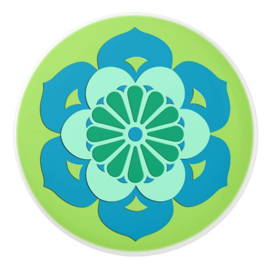 Lotus Flower Mandala, Lime Green en Light Blue Keramische Knop (Voorkant)