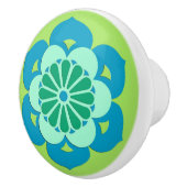 Lotus Flower Mandala, Lime Green en Light Blue Keramische Knop (Rechts)