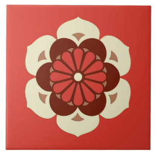 Lotus Flower Mandala, Mandarijns Oranje Tegeltje