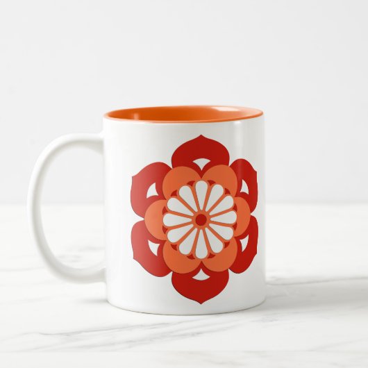 Lotus Flower Mandala, Mandarijns Oranje Tweekleurige Koffiemok (Links)