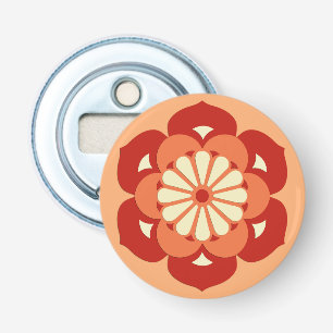 Lotus Flower Mandala, Pastel Oranje and Mandarin Button Flesopener