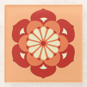 Lotus Flower Mandala, Pastel Oranje and Mandarin Glazen Onderzetter
