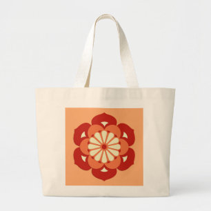 Lotus Flower Mandala, Pastel Oranje and Mandarin Grote Tote Bag