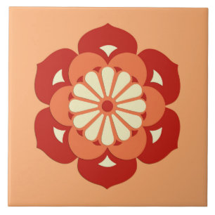 Lotus Flower Mandala, Pastel Oranje and Mandarin Tegeltje