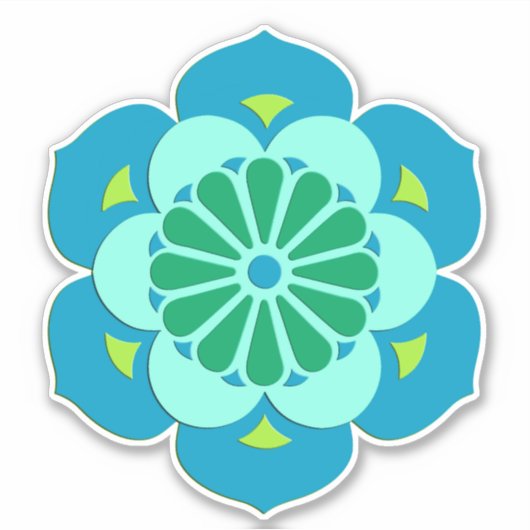 Lotus Flower Mandala, Sky Blue en Light Aqua Sticker (Voorkant)