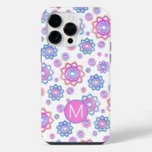 Lotus Flower Monogram Colorful Pink Pastel Green