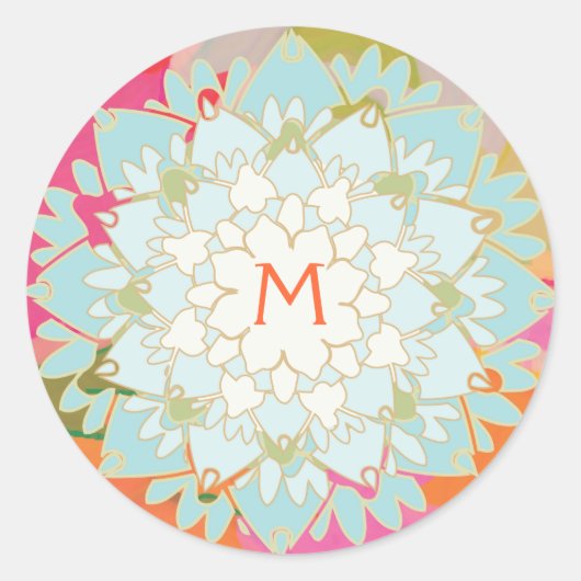 Lotus Flower Monogrammed Sticker (Voorkant)