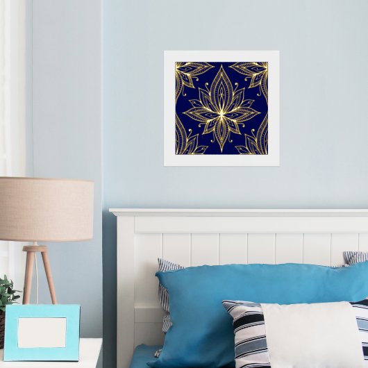 Lotus Flower on Blue Gold Foil Art Print (Insitu (Slaapkamer))