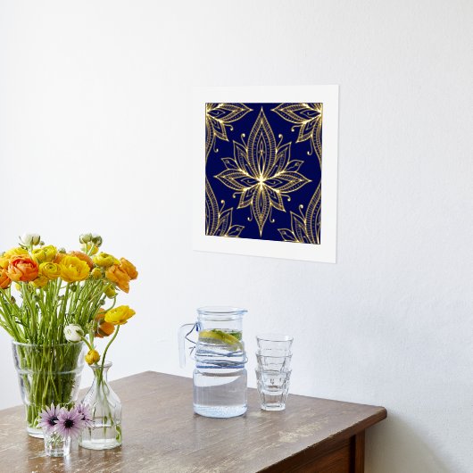 Lotus Flower on Blue Gold Foil Art Print (Laag (Keuken))