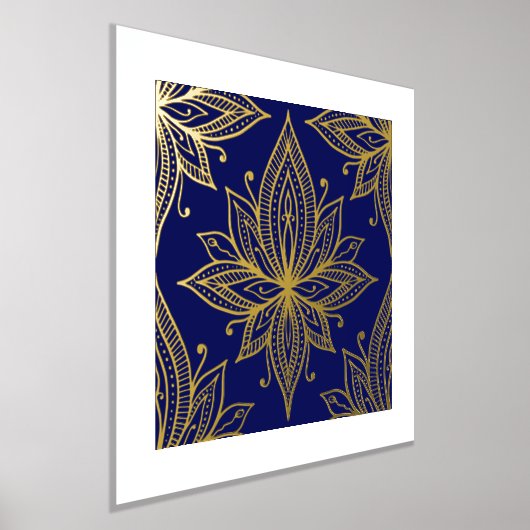 Lotus Flower on Blue Gold Foil Art Print (Laagn)