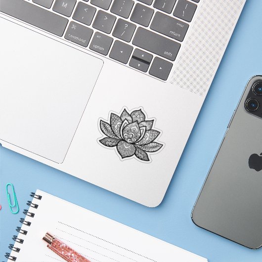 Lotus Flower tattoo ontwerp sticker (Laptop met iPhone)