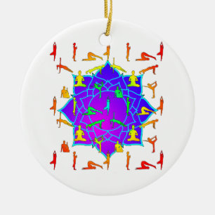 Lotus Flower with Yoga Poses Keramisch Ornament