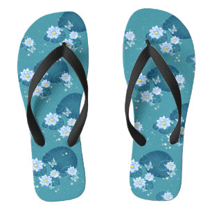 Lotus Flowers Pattern Botanical Garden Blauwgroen  Teenslippers