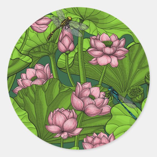 Lotus garden ronde sticker (Voorkant)
