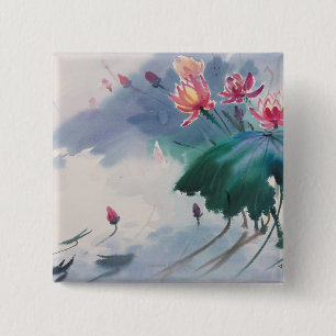 Lotus in de Pond Vierkante Button 5,1 Cm