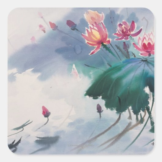 Lotus in de vijver vierkante sticker (Voorkant)