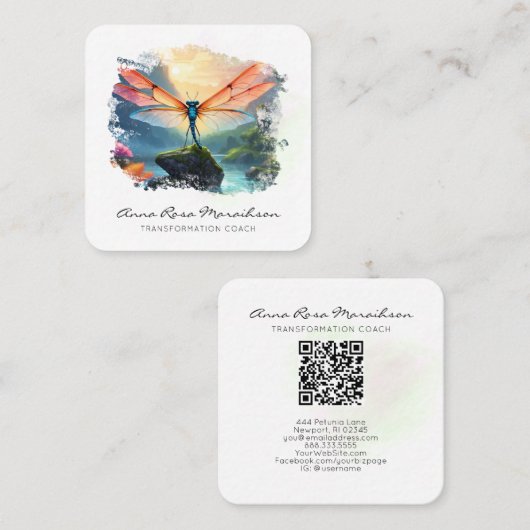 *~* Lotus Kleurrijke Lily Abstracte Dragonfly QR Vierkante Visitekaartje (Voorkant / Achterkant)